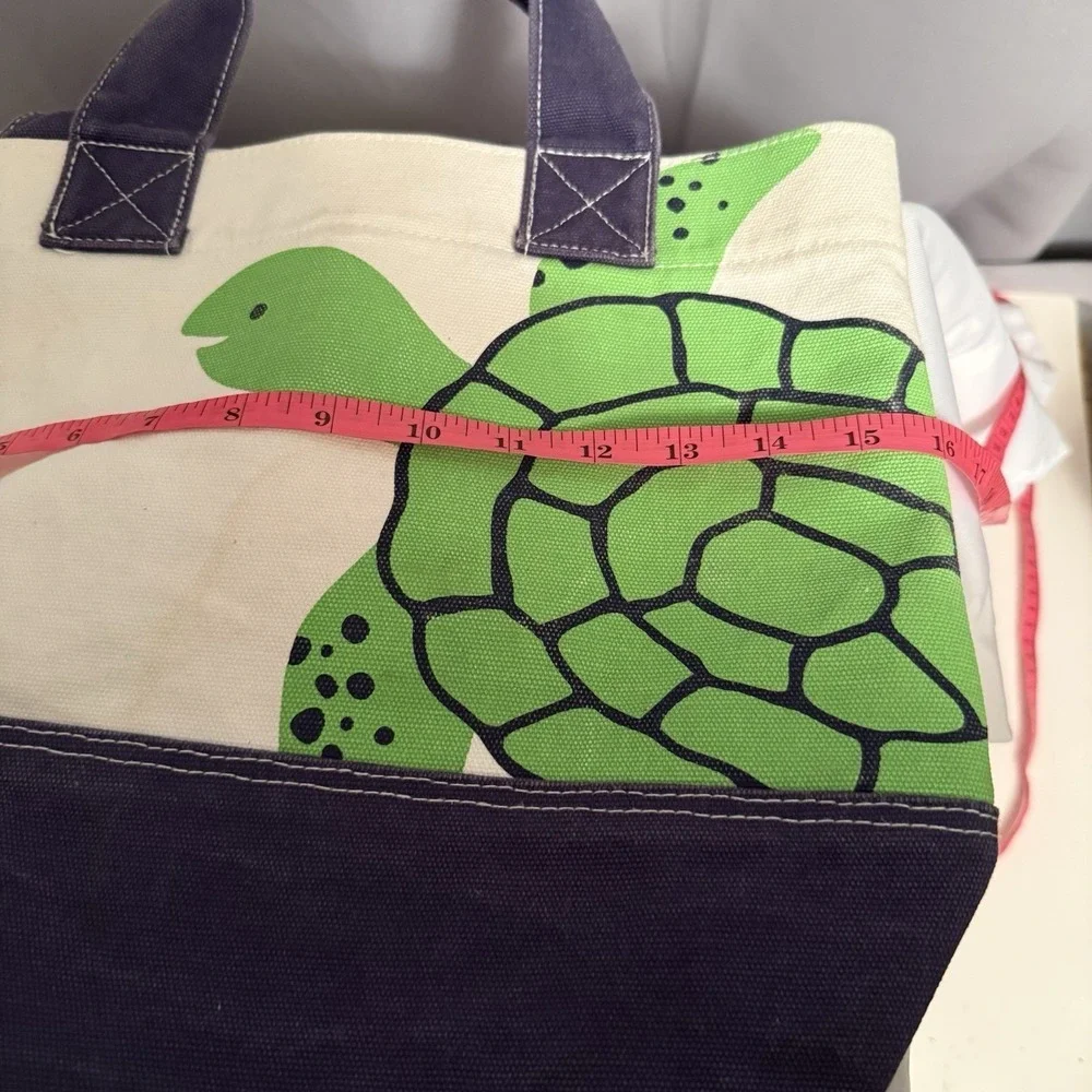 Pottery Barn Kids Turtle Preppy Icon Tote Bag Beige Navy Blue Purse Travel